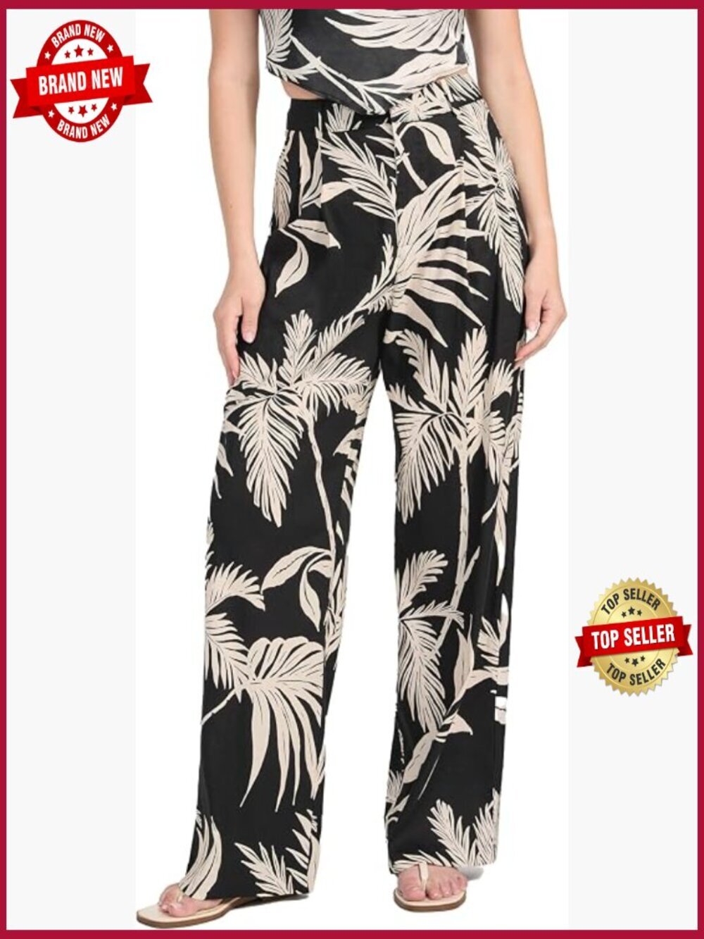 Wide Leg Linen Pants High Rise with Pockets Relaxed Fit